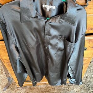 Men's Elegant Black Shiny Dress Shirt w/ matching tie